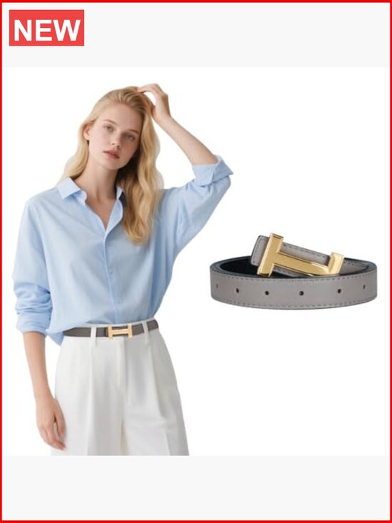 Women\'s Leather Belt with Gold Buckle, Fashion Waist Band main image 7